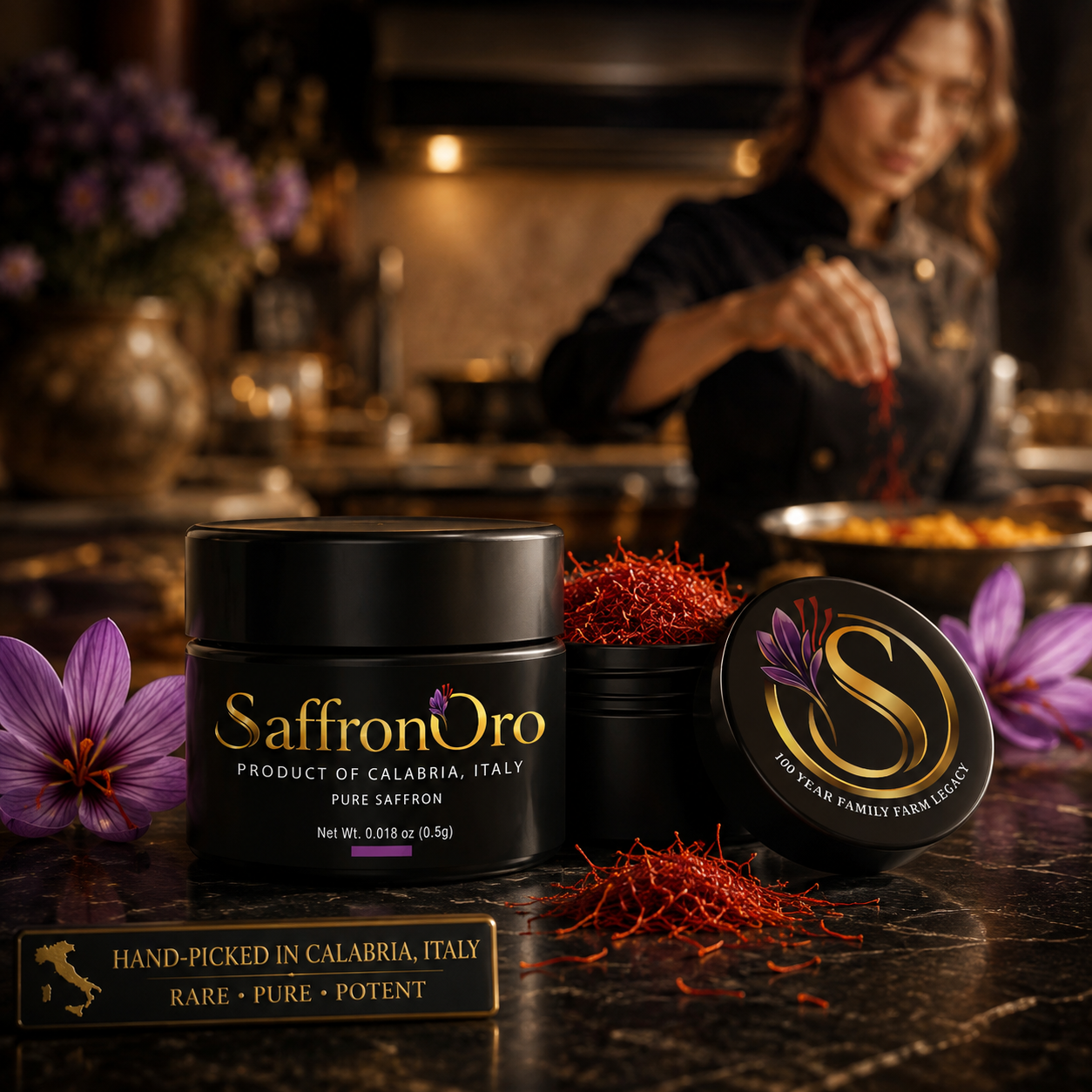 Pure Italian saffron threads in a 1/2 gram jar