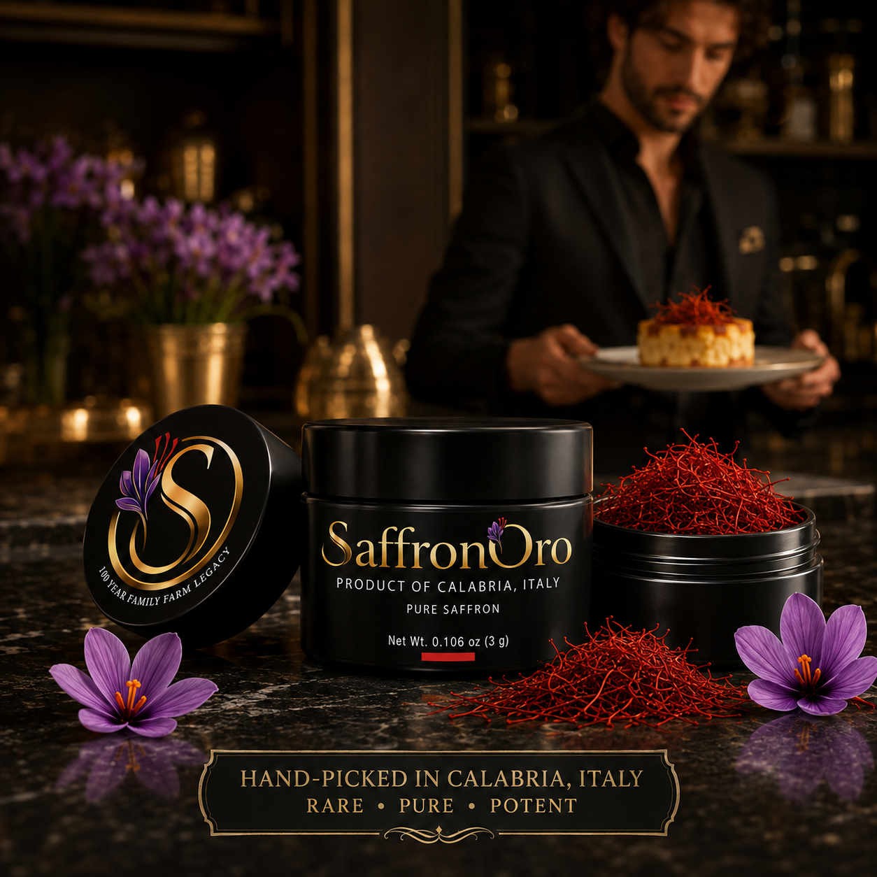 Pure Italian saffron threads in a 3 gram jar
